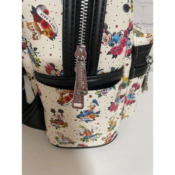 Loungefly Disney Mickey And Friends Tattoo Mini Backpack White Black Bag NEW - Picture 10 of 11